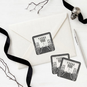 Vintage Gothic Skeleton Halloween Thank You Square Sticker