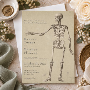 Vintage Gothic Skeleton Halloween Wedding Invitation