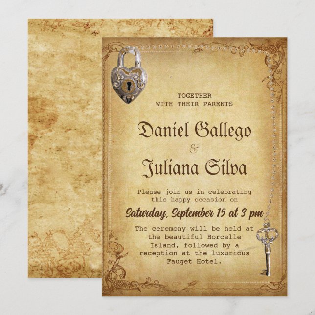  Vintage Gothic Skeleton Key wedding  Invitation (Front/Back)