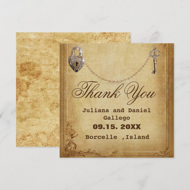  Vintage Gothic Skeleton Key wedding  Thank You Card (Front/Back)