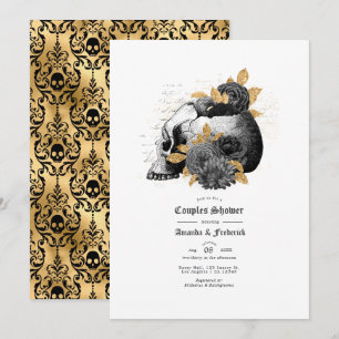 Vintage Gothic Skull and Floral Couples Shower Invitation