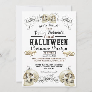 Vintage Gothic Skull Halloween Costume Party Inv Invitation
