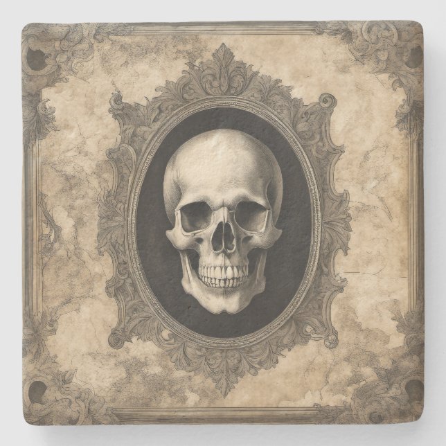 Vintage Gothic Skull Stone Stone Coaster (Front)