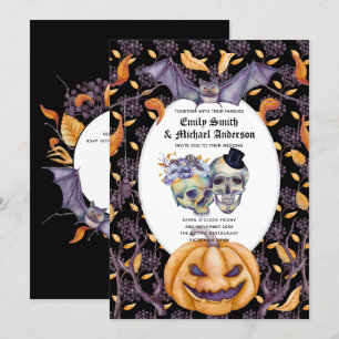 Vintage Gothic Skulls Purple Orange Flowers Goth Invitation
