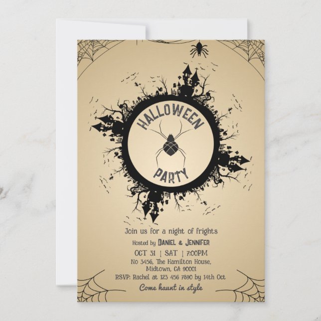 Vintage Gothic Spider Web Halloween party Invitation (Front)