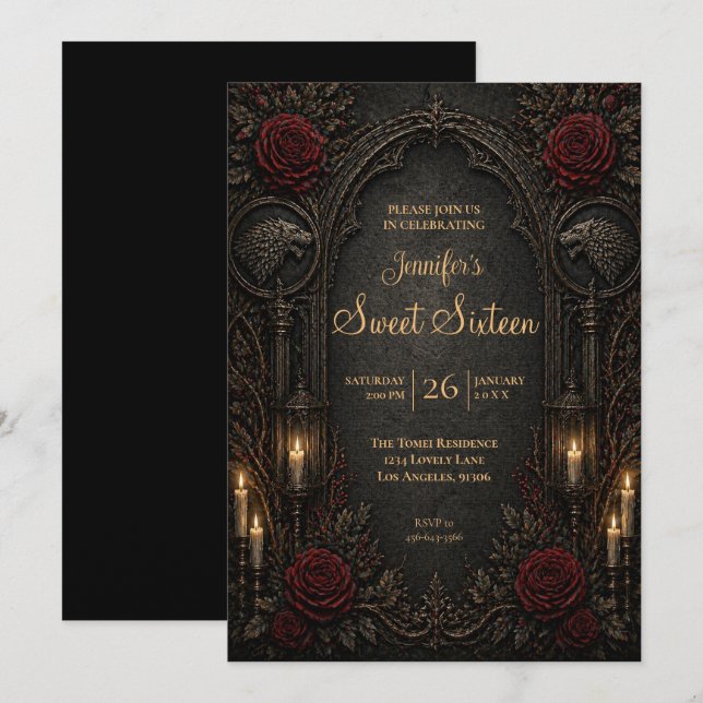 Vintage Gothic Sweet 16 Invitation (Front/Back)