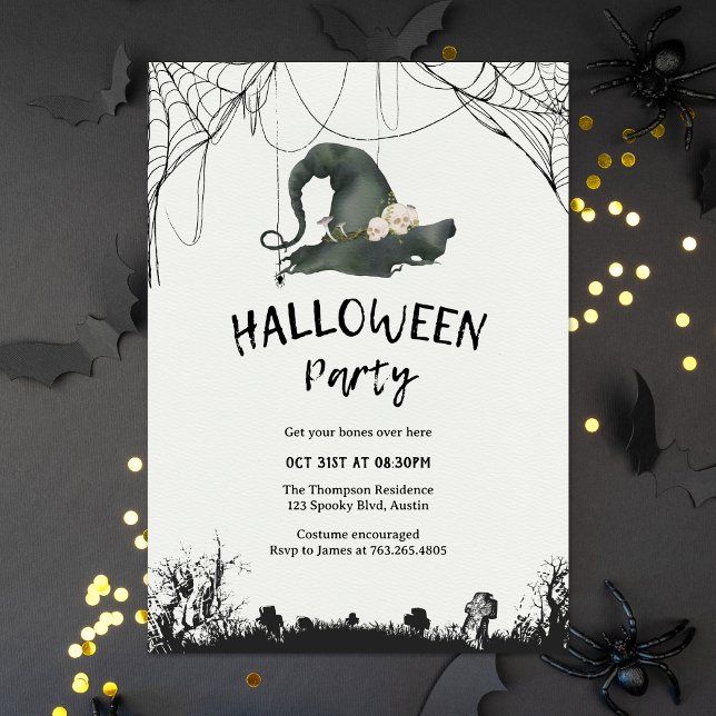 Vintage Gothic Witch Hat Halloween Costume Party Invitation (Creator Uploaded)