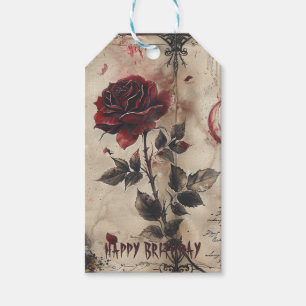 VINTAGE GOTIC ROSE HAPPY BRITHDAY GIFT TAGS