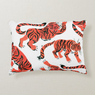 Vintage Gouache Tigers Seamless Pattern Accent Pillow