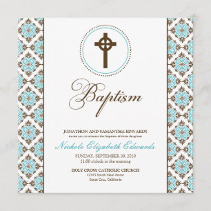 Vintage Grace Baptism Invitation (chocolate/aqua)