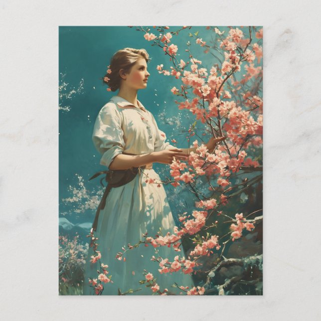 Vintage Grace Under Cherry Blossom Postcard (Front)