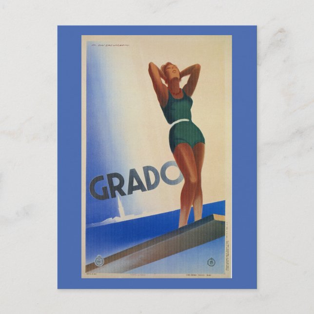 Vintage Grado Italian travel poster pinup Postcard (Front)