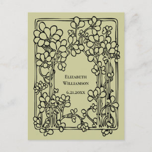 Vintage Graduation Floral Save The Date Green Postcard