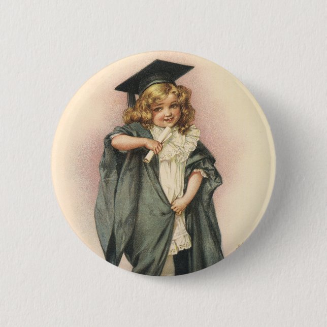 Vintage Graduation, Girl Wearing a Cap and Gown 2 Inch Round Button (Front)