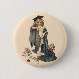 Vintage Graduation, Girl Wearing a Cap and Gown 2 Inch Round Button