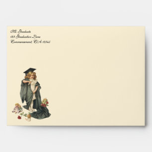 Vintage Graduation, Girl Wearing a Cap and Gown Envelope