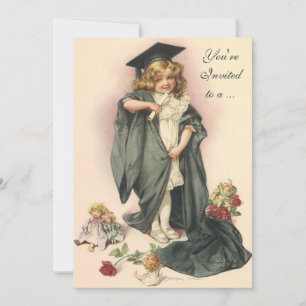 Vintage Graduation, Girl Wearing a Cap and Gown Invitation