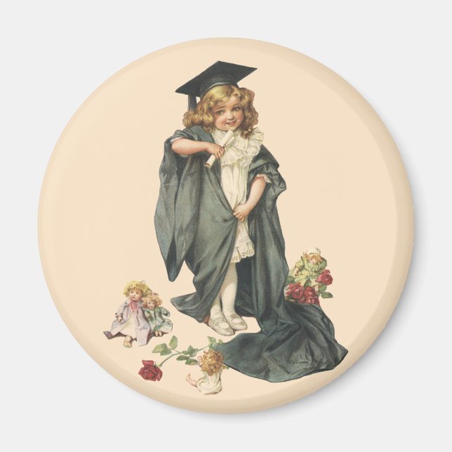 Vintage Graduation, Girl Wearing a Cap and Gown Magnet (Front)