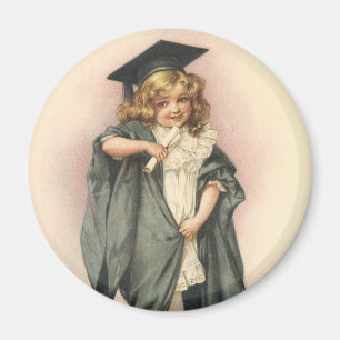 Vintage Graduation, Girl Wearing a Cap and Gown Magnet