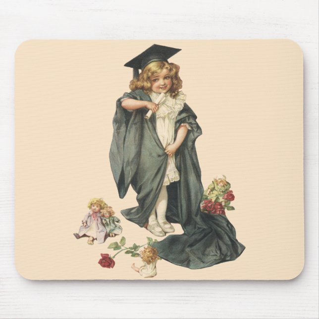 Vintage Graduation, Girl Wearing a Cap and Gown Mouse Pad (Front)