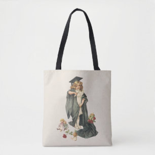 Vintage Graduation, Girl Wearing a Cap and Gown Tote Bag