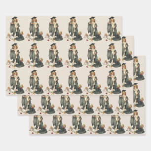 Vintage Graduation, Girl Wearing a Cap and Gown Wrapping Paper Sheet