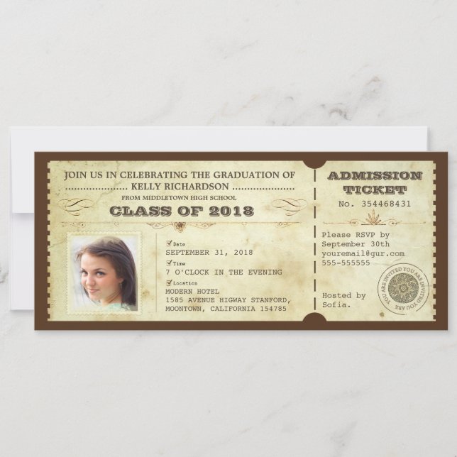 vintage graduation tickets with photo invitation (Front)