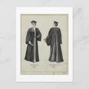 Vintage Graduation Woman Cap + Gown Black Postcard