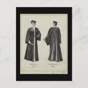 Vintage Graduation Woman Cap + Gown Black Postcard