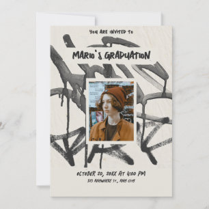 Vintage graffiti photo graduation invitation