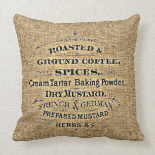 Vintage Grain Sack Style Grocery Store Sign Burlap Throw Pillow
