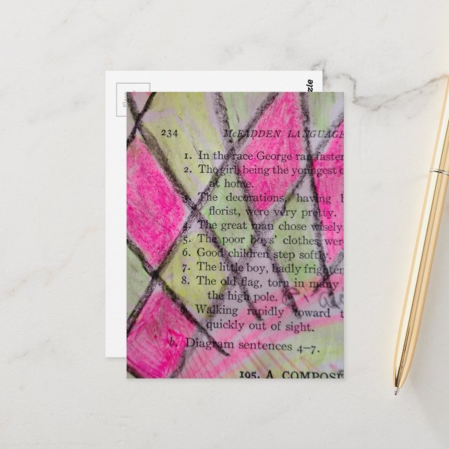 vintage grammar lesson bright colours postcard (Front/Back In Situ)