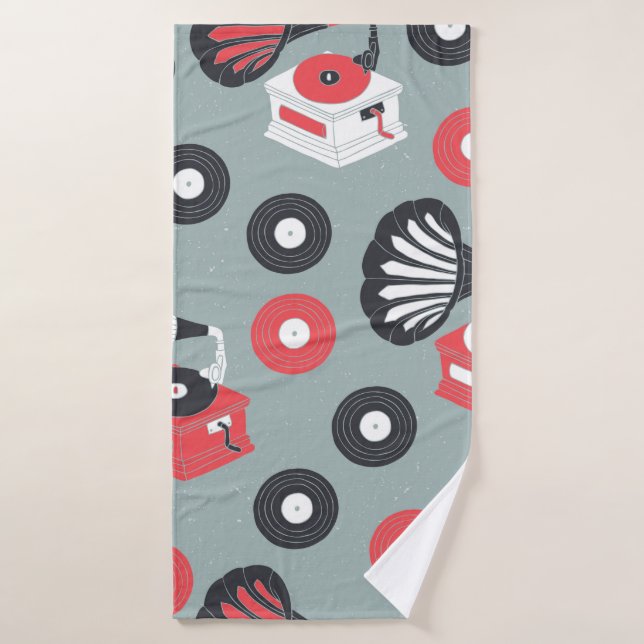 Vintage gramophone hand drawn seamless bath towel (Bath Towel)