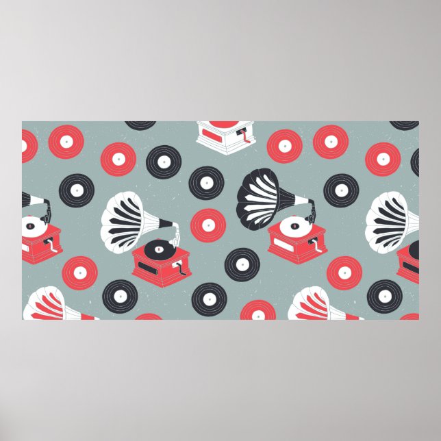 Vintage gramophone hand drawn seamless poster (Front)
