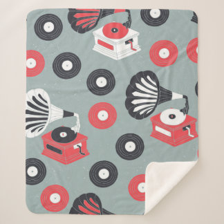 Vintage gramophone hand drawn seamless sherpa blanket