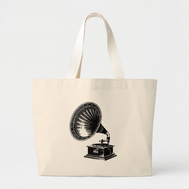 Vintage Gramophone Large Tote Bag (Front)