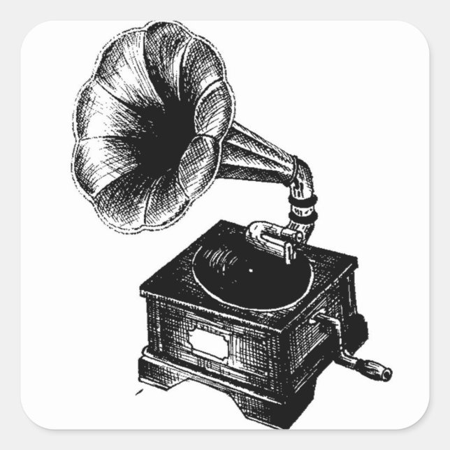 Vintage Gramophone Square Sticker (Front)