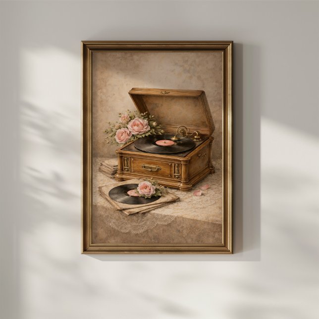 Vintage Gramophone with Roses Poster (Creator Uploaded)