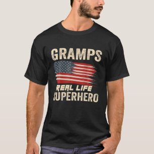 Vintage Gramps Real Life Superhero Grandpa US Flag T-Shirt