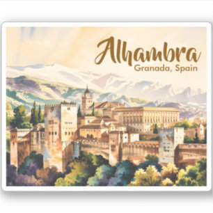 Vintage Granada Spain Alhambra Watercolor Travel