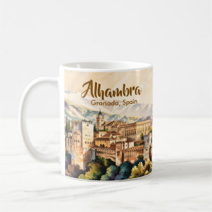 Vintage Granada Spain Alhambra Watercolor Travel Coffee Mug