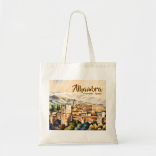 Vintage Granada Spain Alhambra Watercolor Travel Tote Bag