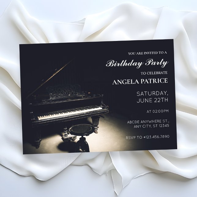 Vintage grand piano birthday invitation (Creator Uploaded)