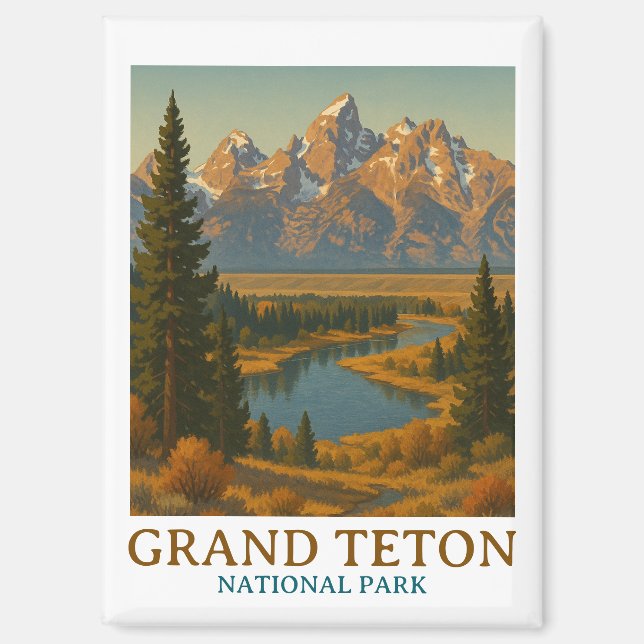 Vintage Grand Teton National Park Travel Magnet (Front)