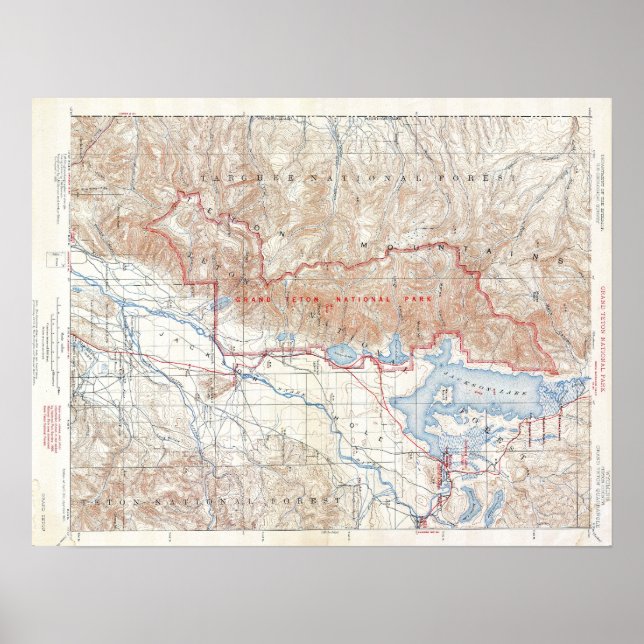 Vintage Grand Teton National Park Wyoming Map Poster (Front)
