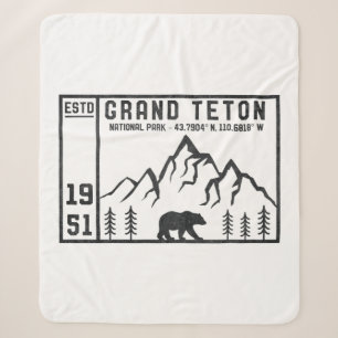Vintage Grand Teton National Park Wyoming Mountain Sherpa Blanket