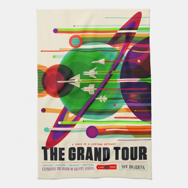 Vintage Grand Tour Solar System Travel Kitchen Towel (Vertical)