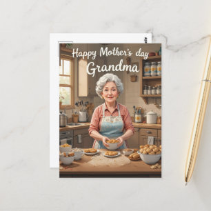 Vintage Grandma Baking Mothers Day Retro  Postcard