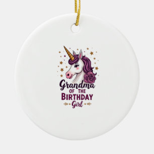 Vintage Grandma Of The Birthday Girl Unicorn Flora Ceramic Ornament