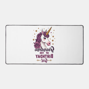 Vintage Grandma Of The Birthday Girl Unicorn Flora Desk Mat